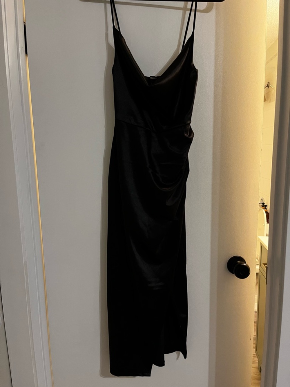 Forever 21 Black Satin Slip Midi Dress with Cowl Neck
